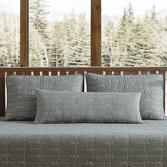 Eddie Bauer Green Grey Troutdale Embroidered Daybed Set Three Pillowcases - Picture 1 of 11